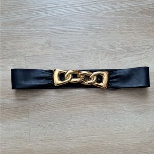 Vintage 80s Jennifer Moore Leather Cinch Belt Gold Curb Chain Buckle Macy’s Sz S